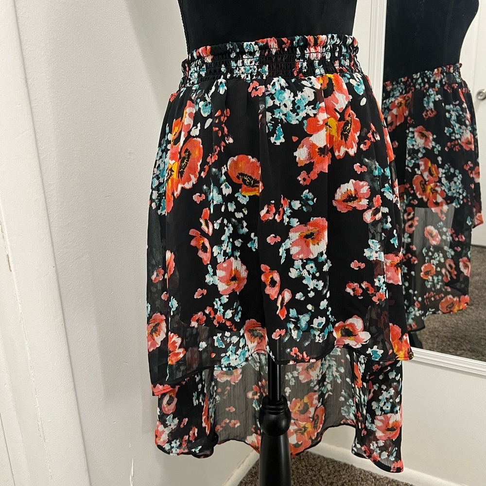 Joe Benbasset Asymmetrical Black Floral High-Low Skirt